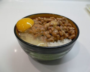 natto and raw egg and rice