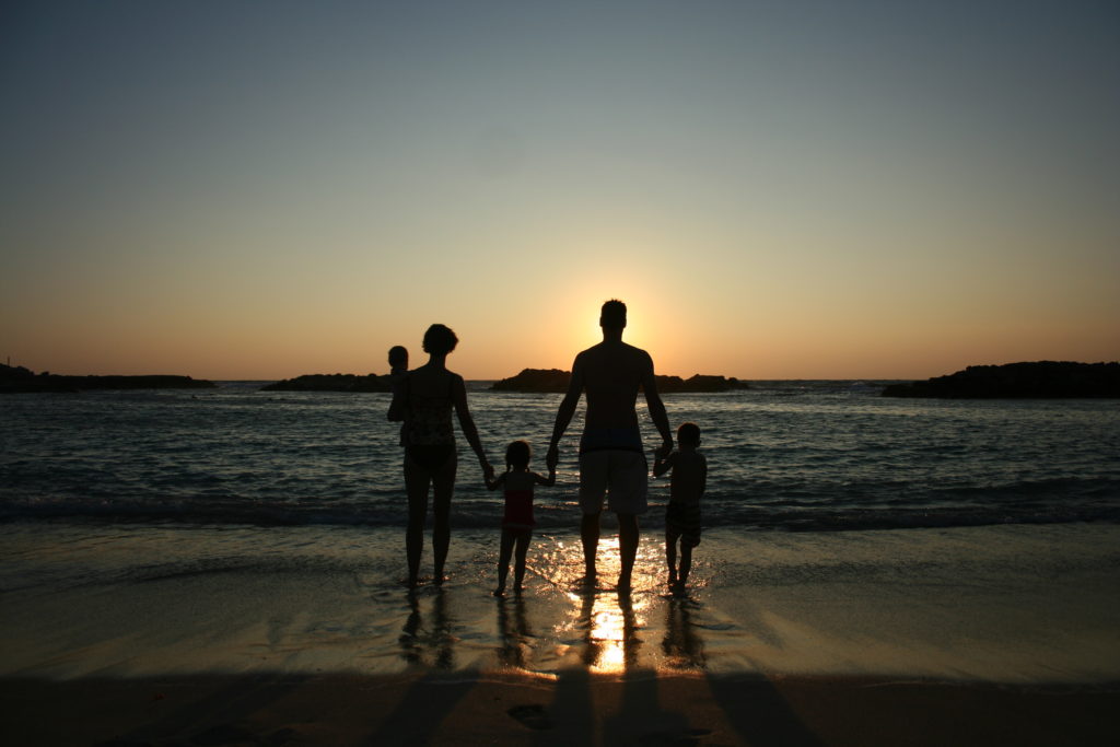 Family in the sunset