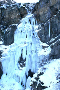 a frozen waterfall in the mountains near Salt Lake City Utah