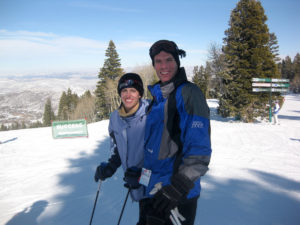A Couple skiing on the slopes in Salt Lake City Utah