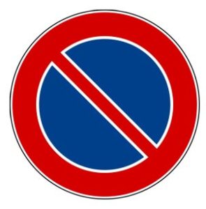No Parking Sign in Italy. Red circle with blue background and a red line through the middle