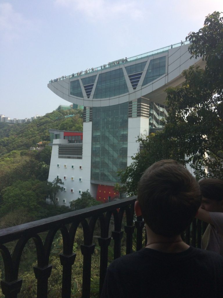 A view of "The Peak" building from one of the hiking trails, Victoria's PEak, Hong Kong