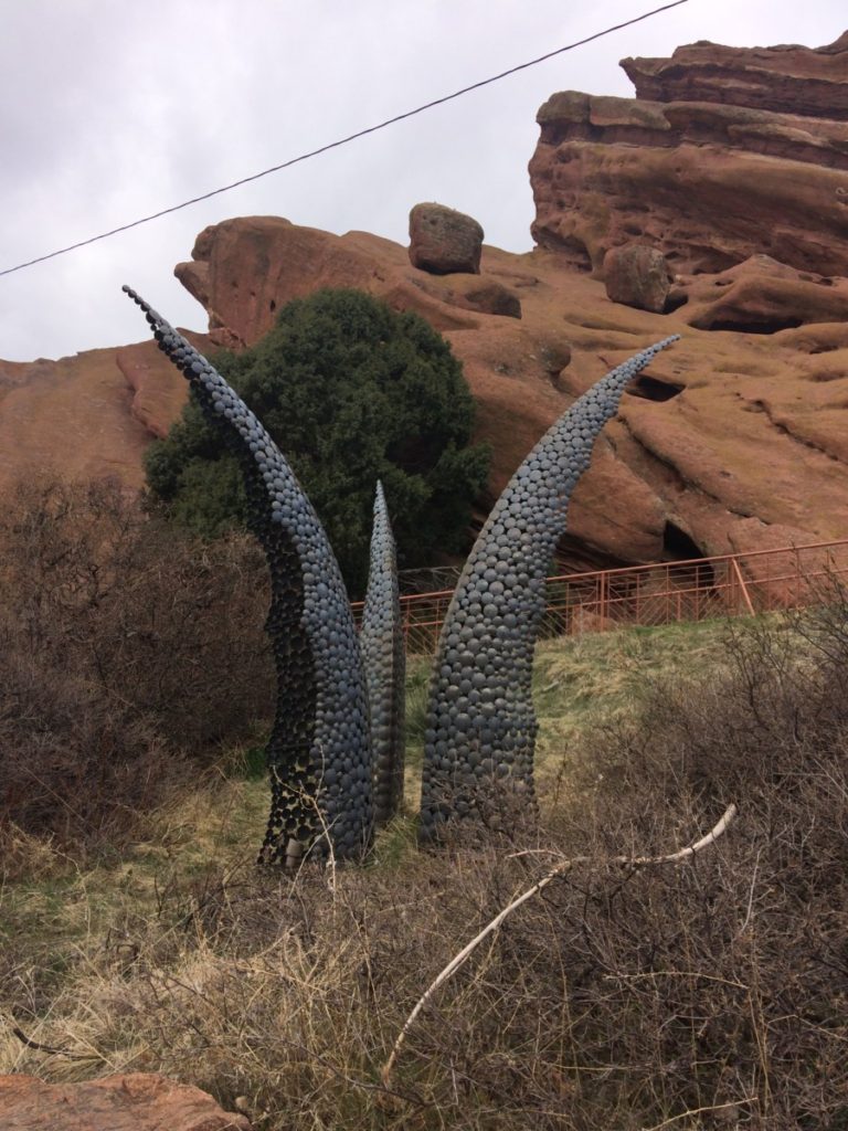 3 pronged art sculpture at the base of Red Rock Amphitheater