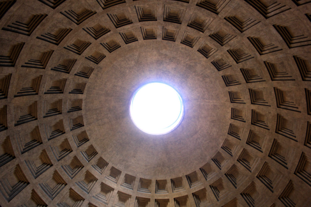 Inside the Dome of the Pantheon in Rome, Italy