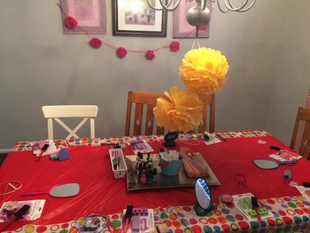Birthday Party table set for spa and beauty treatments