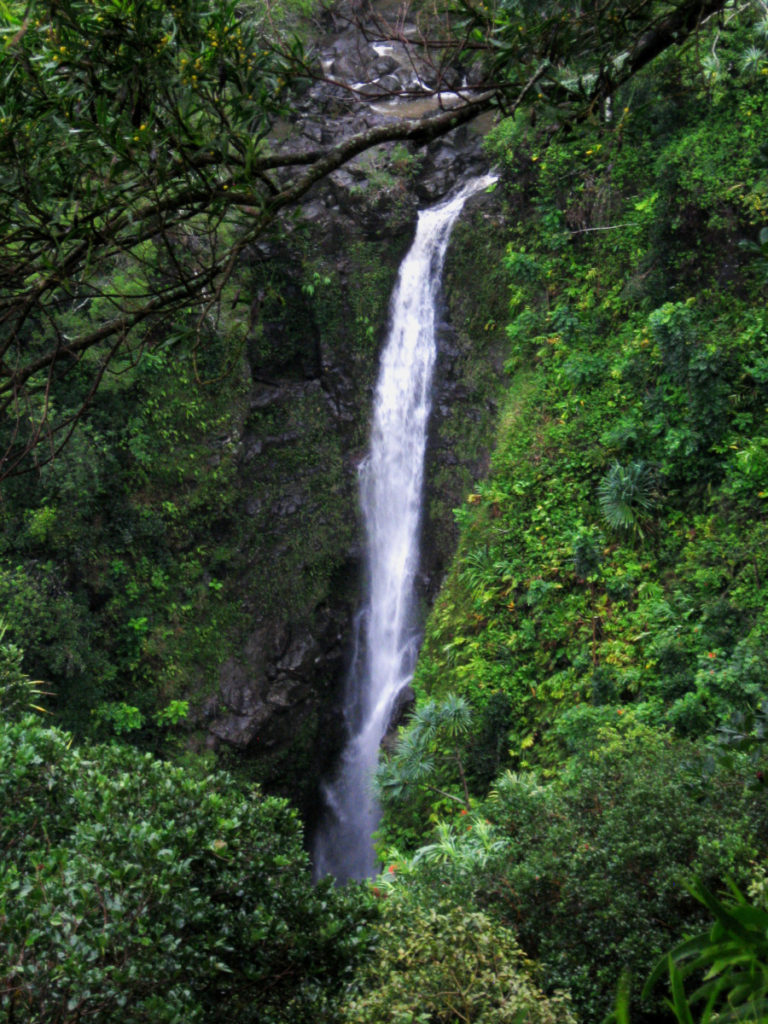 Tall waterfall on the road to Hana,Maui