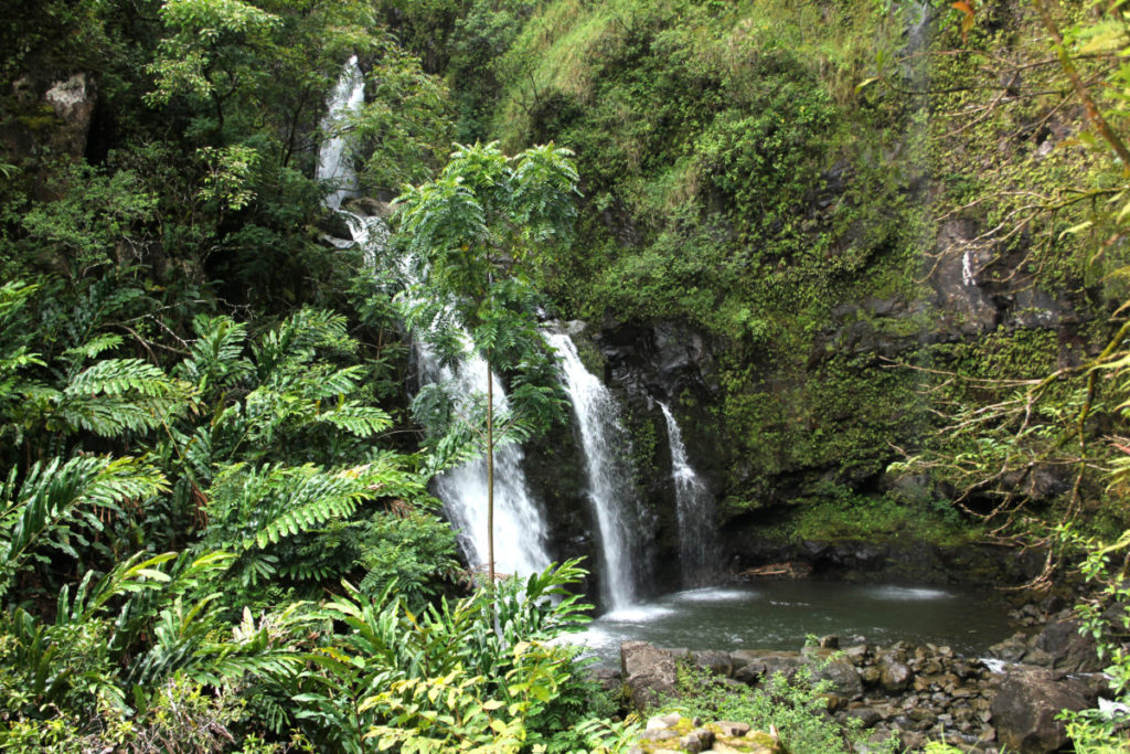 Waterfall along the road to Hana in Maui, Hawaii