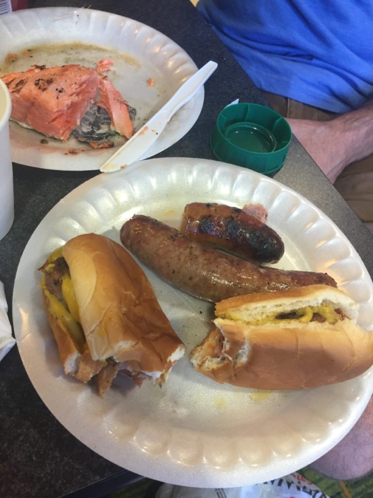 King Salmon and Brats from Seattle' Pikes Place BBQ for dinner