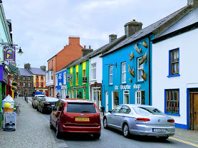 Colorful street shops in Dingle, Ireland harbor town