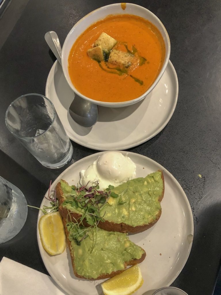 Tomato soup and avocado toast at Magnolia Table in Waco