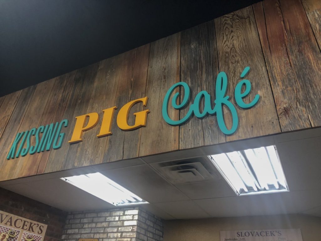 Kissing Pig Cafe sign at Slovaceks Czech Reststop