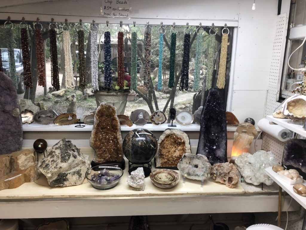 rocks, necklaces, geodes and crystals at Johnson's Rock Shop in Livingston, Texas