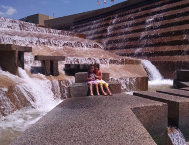 3 kids at the water Gardens in Fort Worth