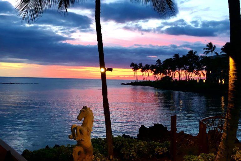 blue, purple and yellow sunset at Hilton Waikoloa