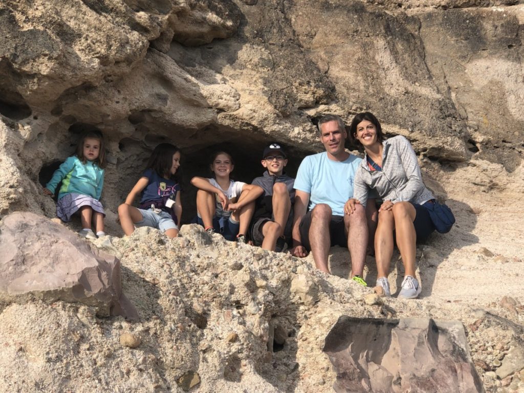 A Family of 6 in a rocky alcove at Castle Rock, Rock Park