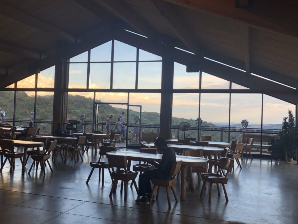 A view out the windows at Cave of the Winds Cafe