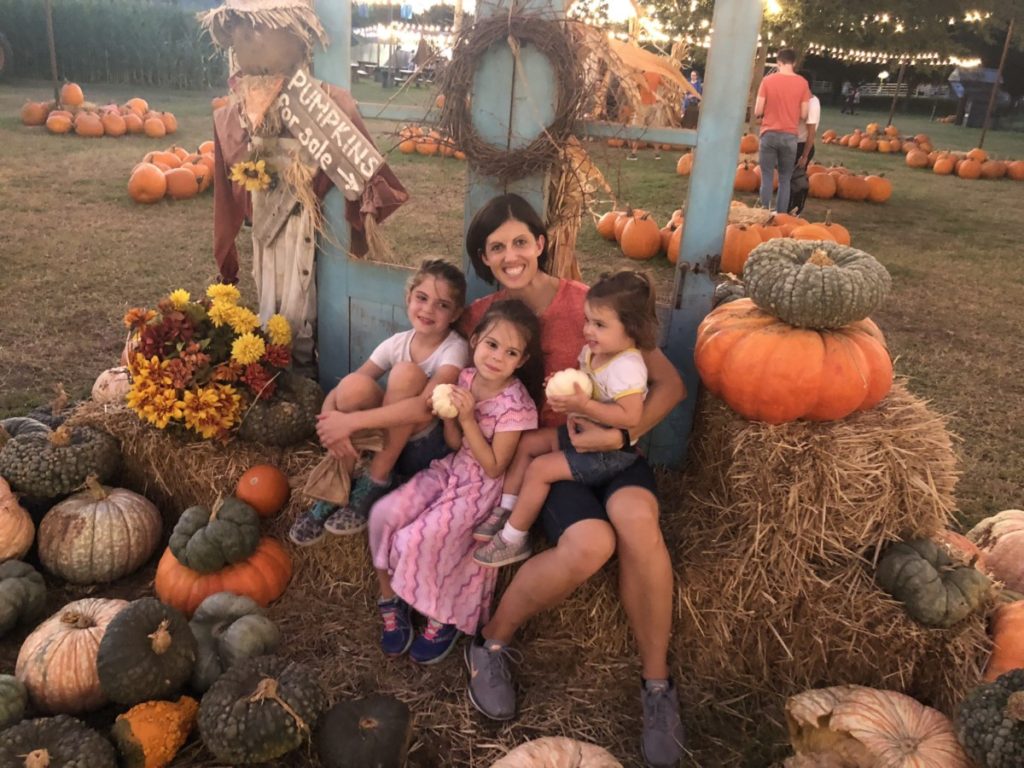 Mom and 3 daughters at Hall-Johnson Pumpkin Patch
