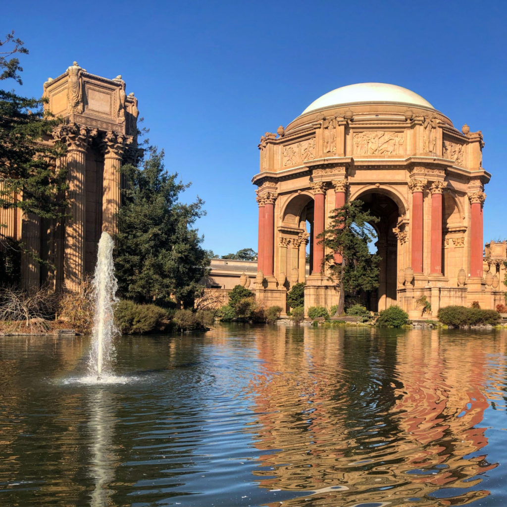 Water feature and Dome tower at the Palace of Fine Arts in San Francisco