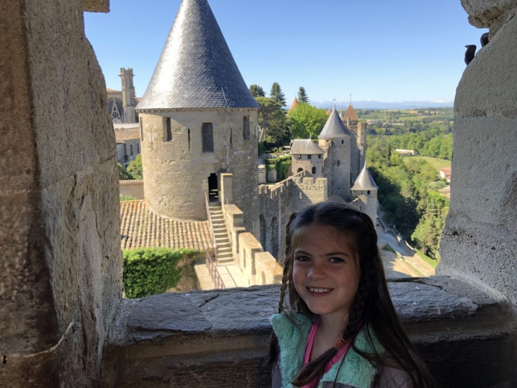 Young girl on the Wall of the Medieval City of Carcassone