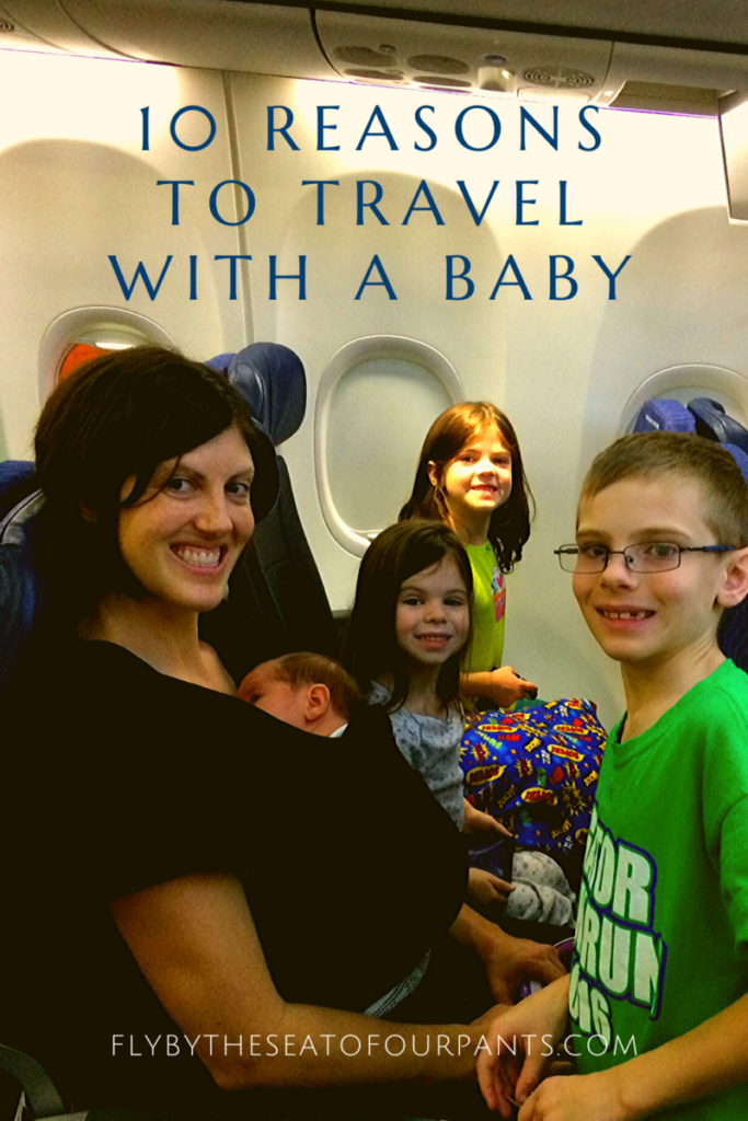 mom and 4 kids on an airplane