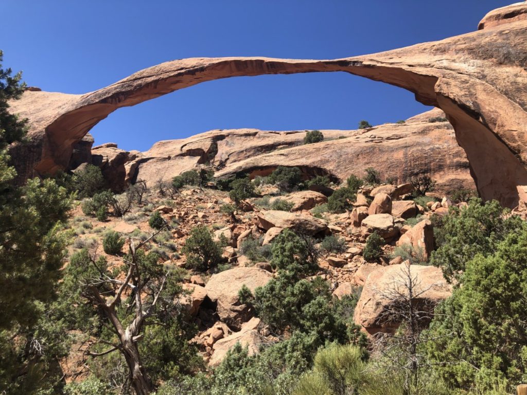 Landscape arch with blue sky background