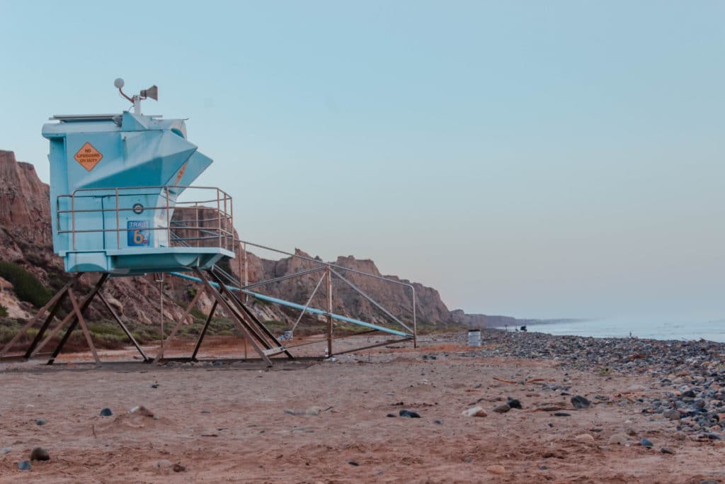 Life guard tower on San Onofre State Beach in California