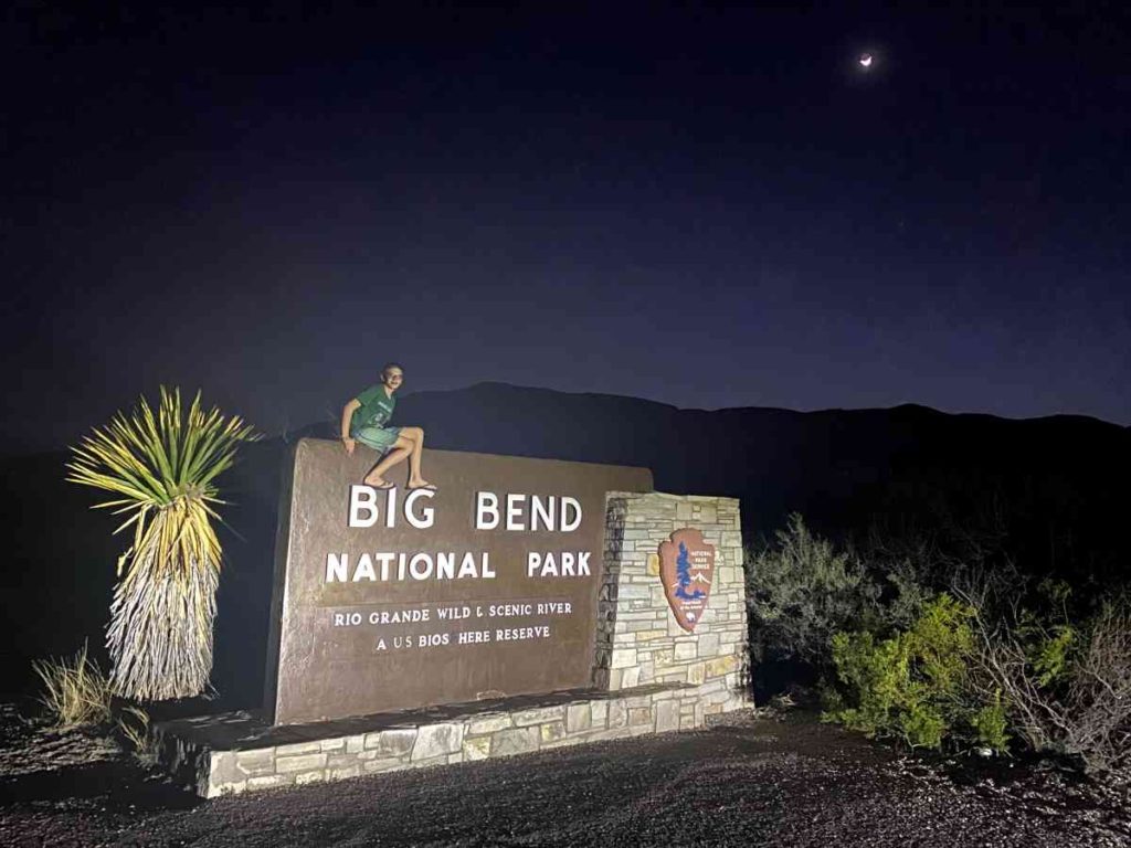 Big Bend National Park sign in the dark