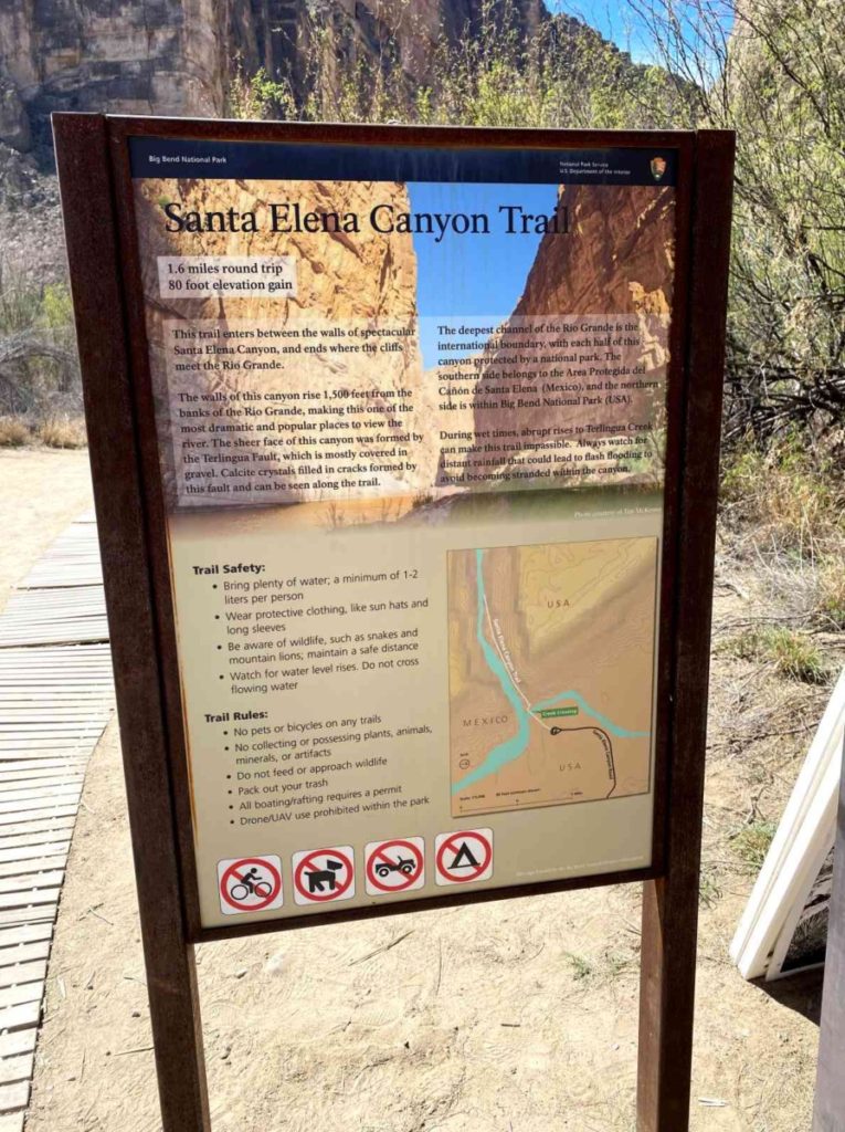 Santa Elena Canyon Trail map information sign