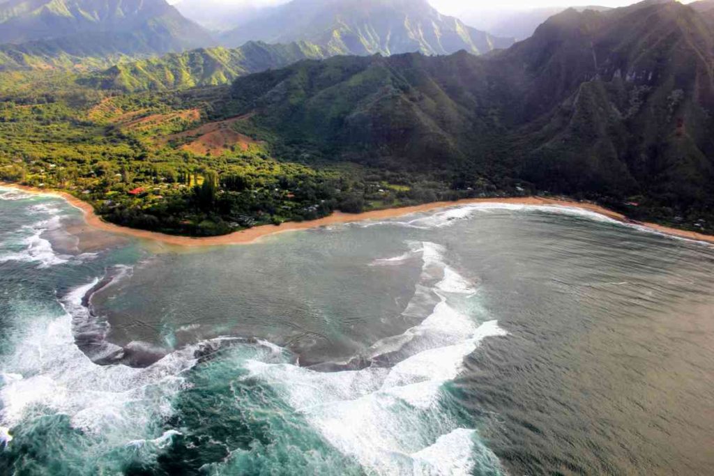 Aerial view of Tunnels beach Kauai