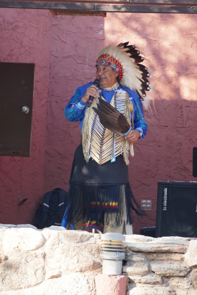 Native American Chief speaking at the Texas outdoor musical Preshow in Palo Duro Canyon